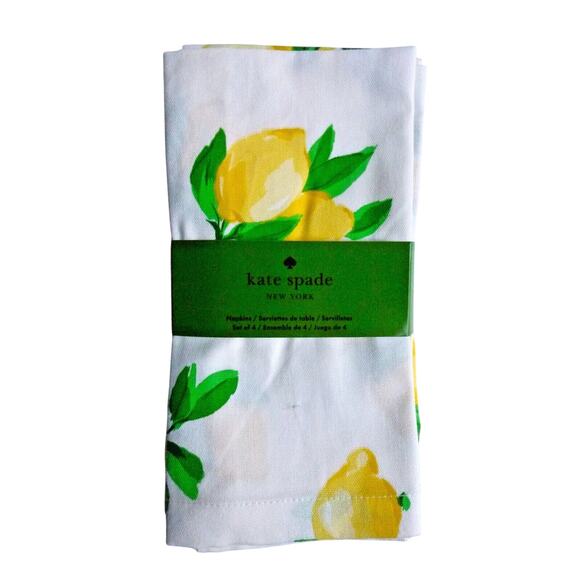 KATE SPADE New York Set of 4 Make Lemonade NAPKINS Yellow Lemons 100% Cotton - Picture 1 of 12